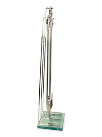 A Set of Modernist Chromed Fireplace Tools on Stand