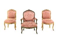 A Set of Three Louis XV Style Giltwood Chairs