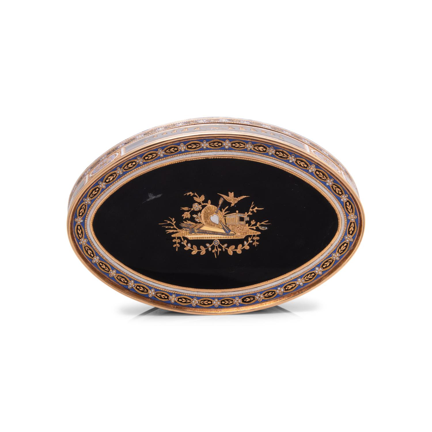 A Swiss Gold, Enamel and Split-Pearl Mounted Snuff Box