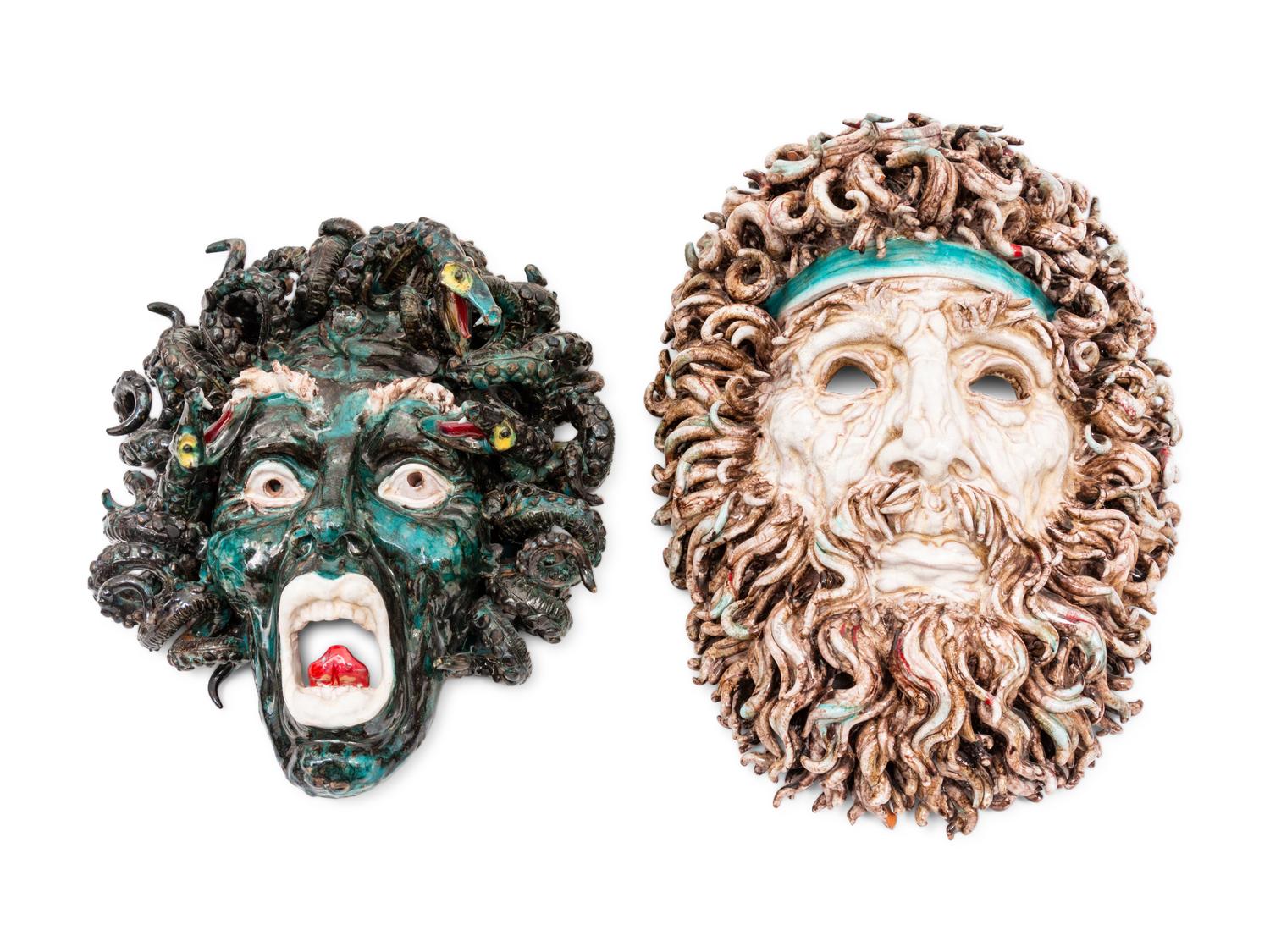 A Pair of Terra Cotta Opera Masks