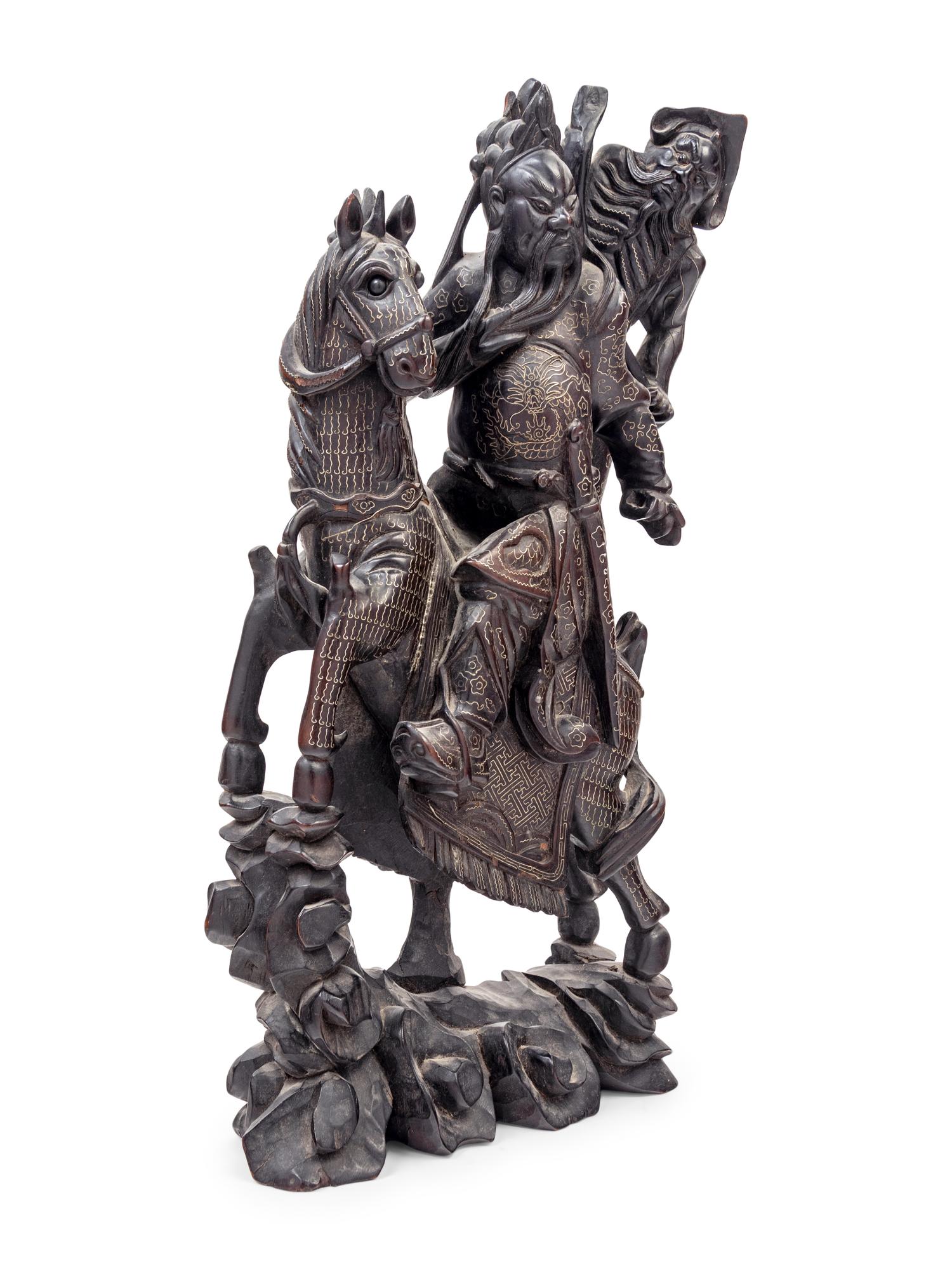 A Chinese Carved Hardwood Guangong Figure