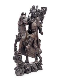 A Chinese Carved Hardwood Guangong Figure