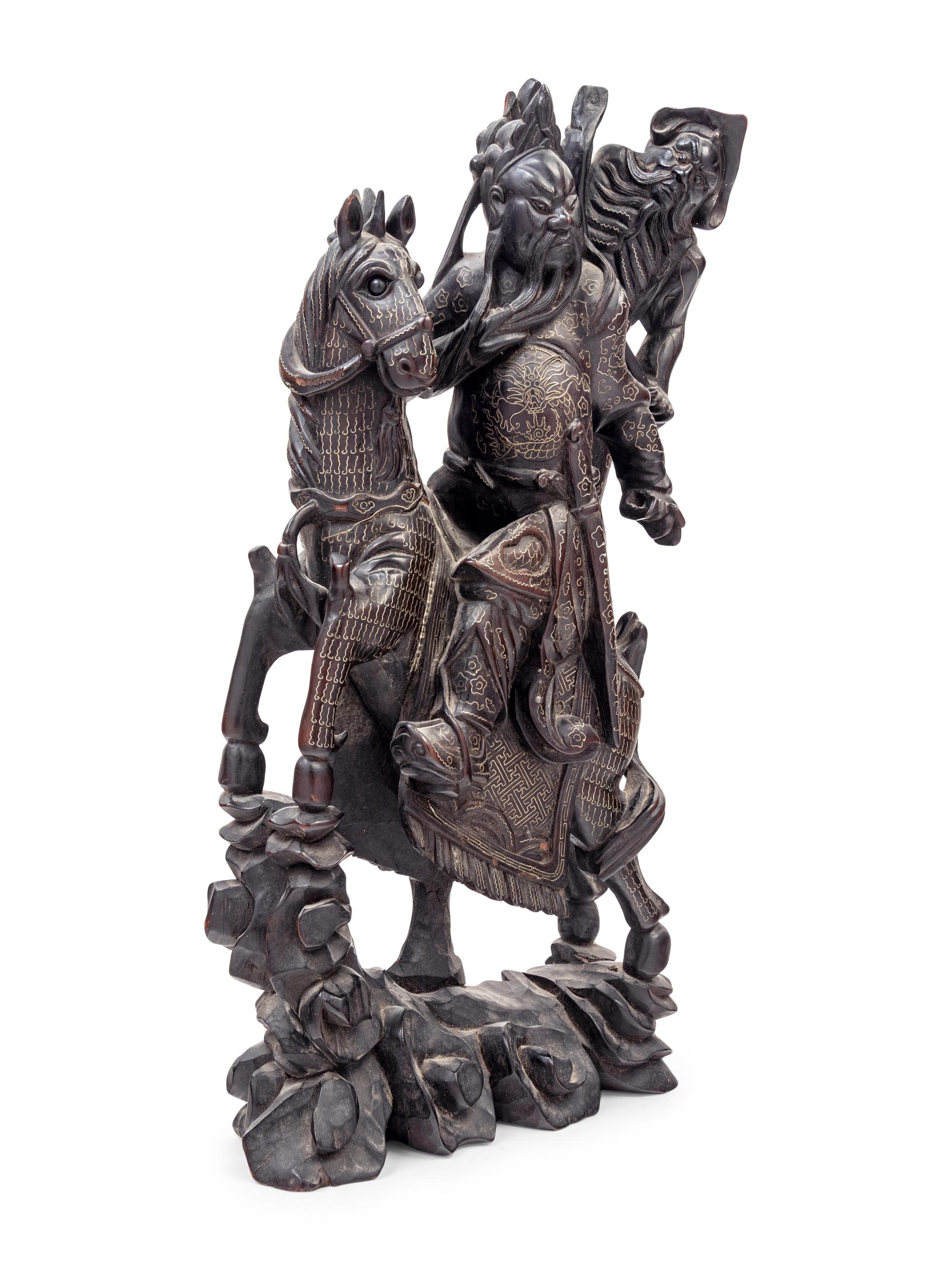A Chinese Carved Hardwood Guangong Figure