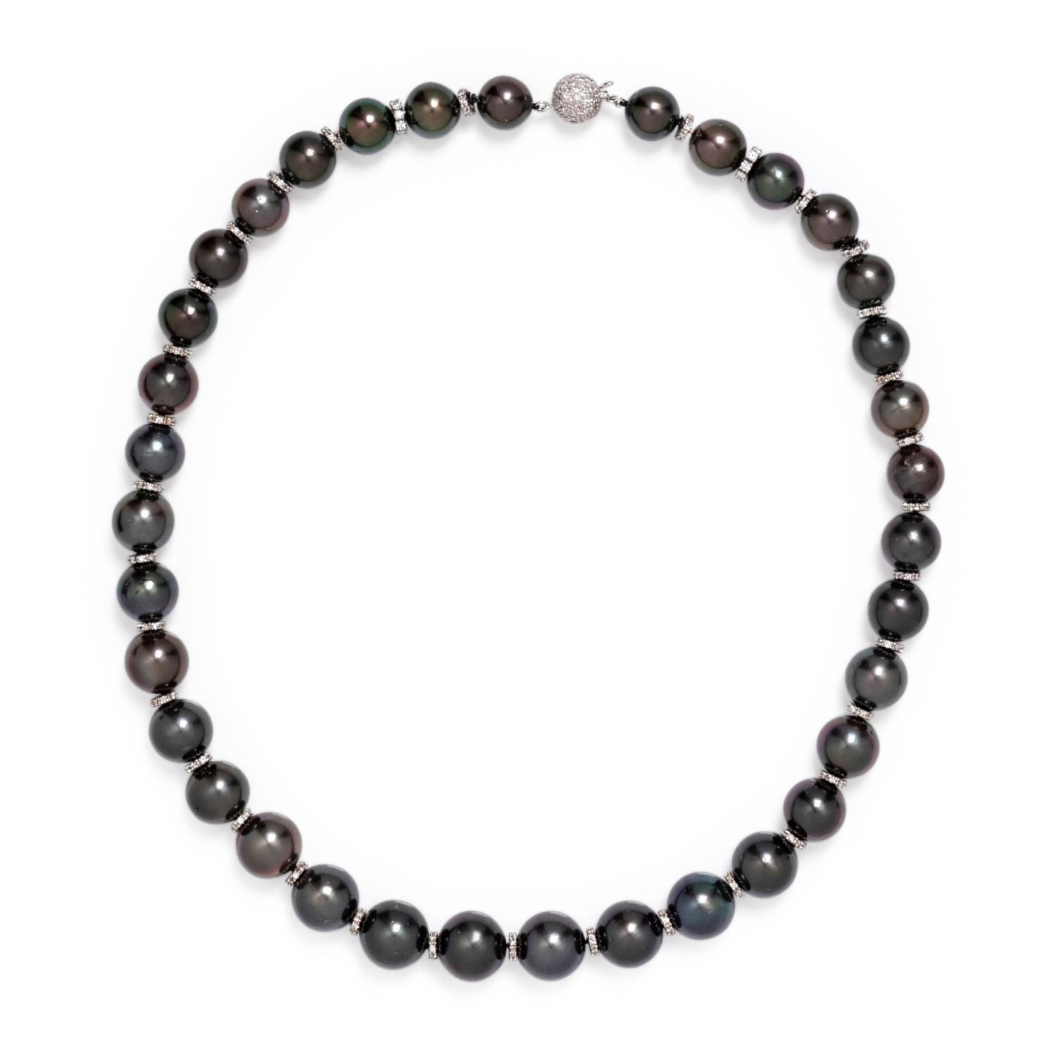 CULTURED TAHITIAN PEARL AND DIAMOND NECKLACE