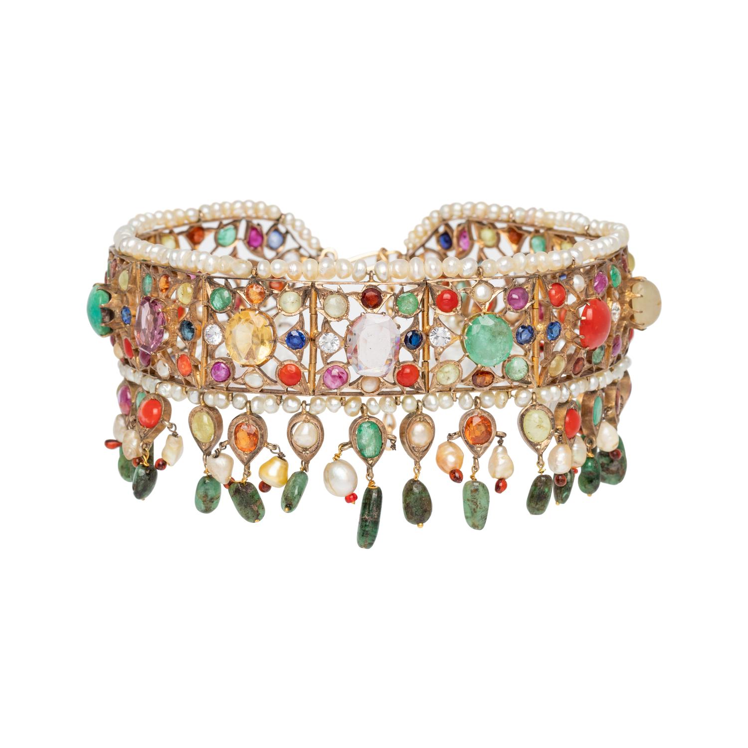 GEMSTONE AND CULTURED PEARL CHOKER NECKLACE