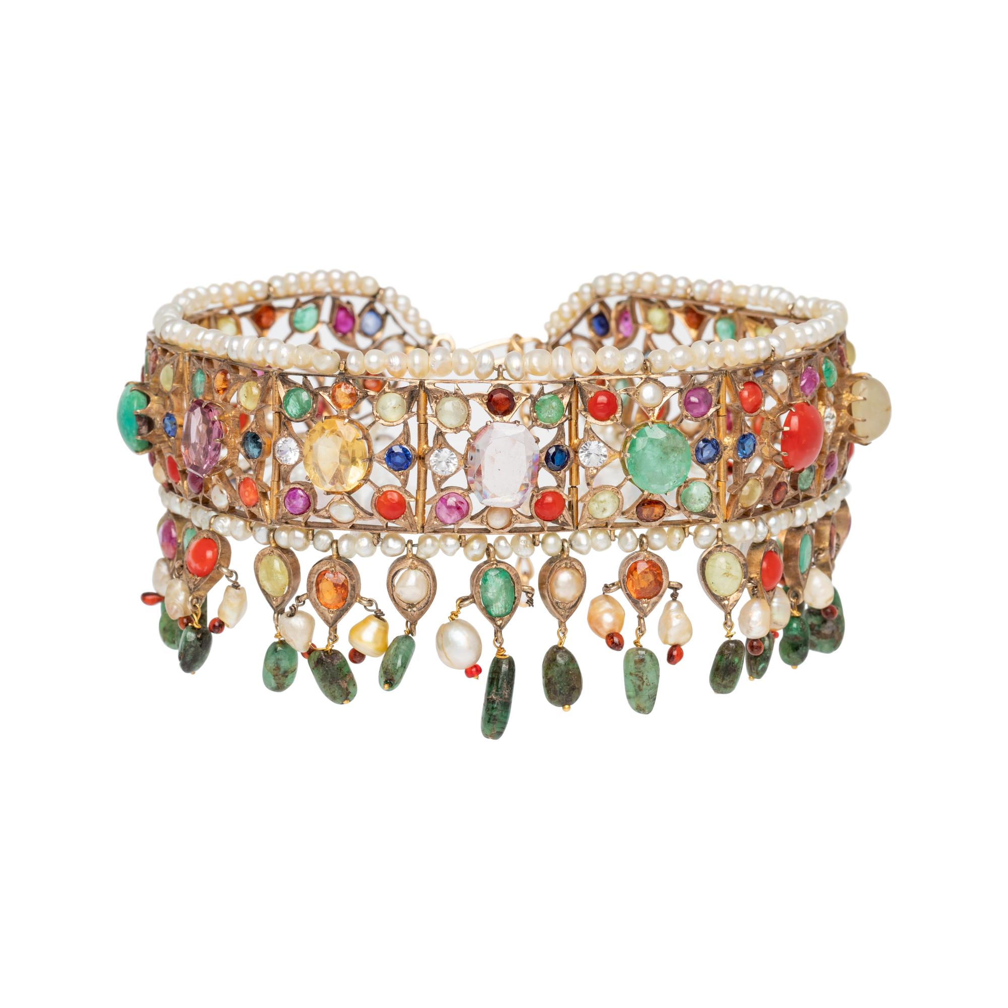 GEMSTONE AND CULTURED PEARL CHOKER NECKLACE