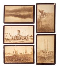 [NATIVE AMERICANS]. A group of 7 boudoir photographs of Fort Wrangell, Alaska, incl. views of natives in dance costume, totem poles, and scenic views. Ca 1885-87.