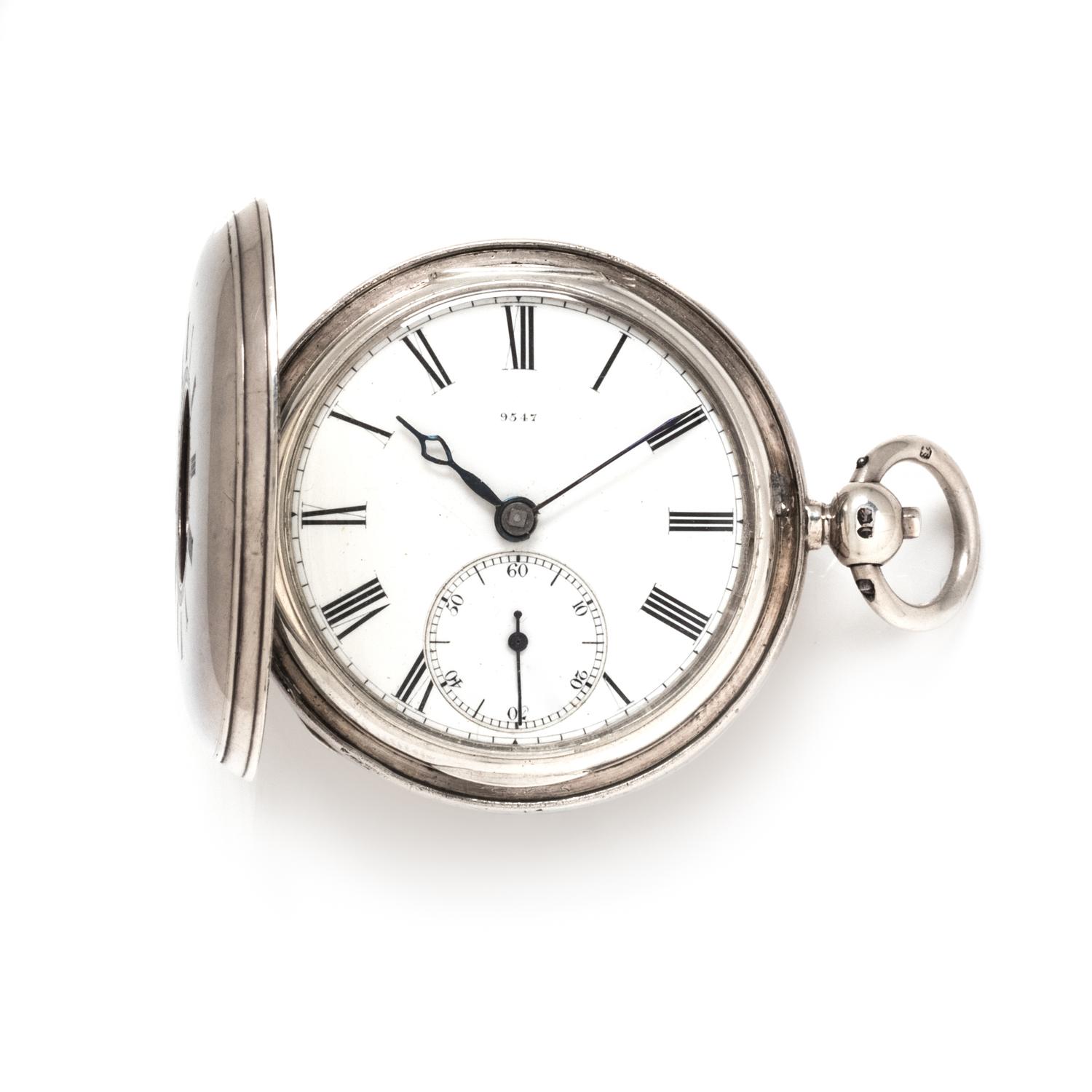 BRITISH, STERLING SILVER DEMI-HUNTER POCKET WATCH