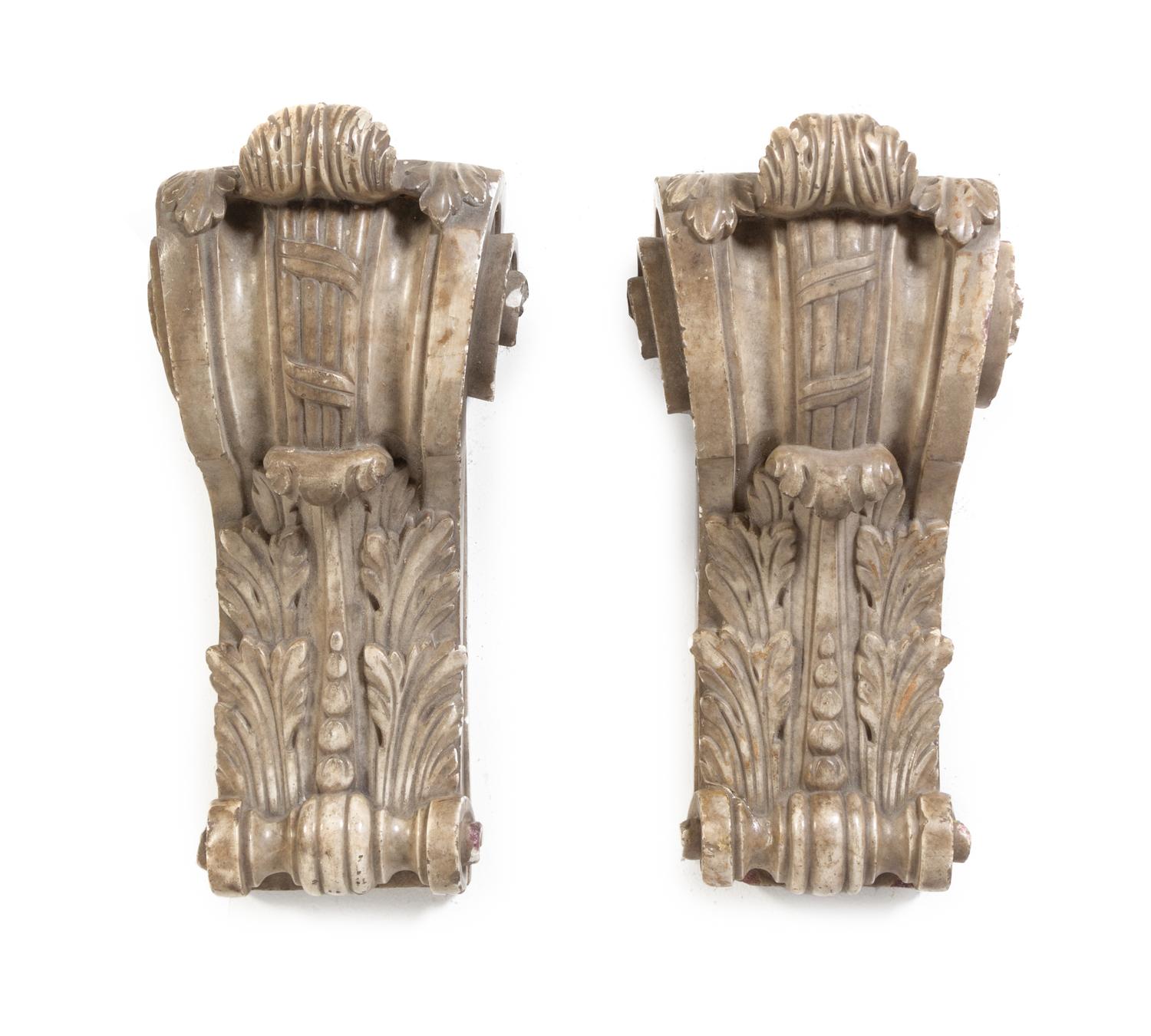 A Pair of Carved Marble Corbels Height 15 x width 8 inches. — LATE 19TH CENTURY