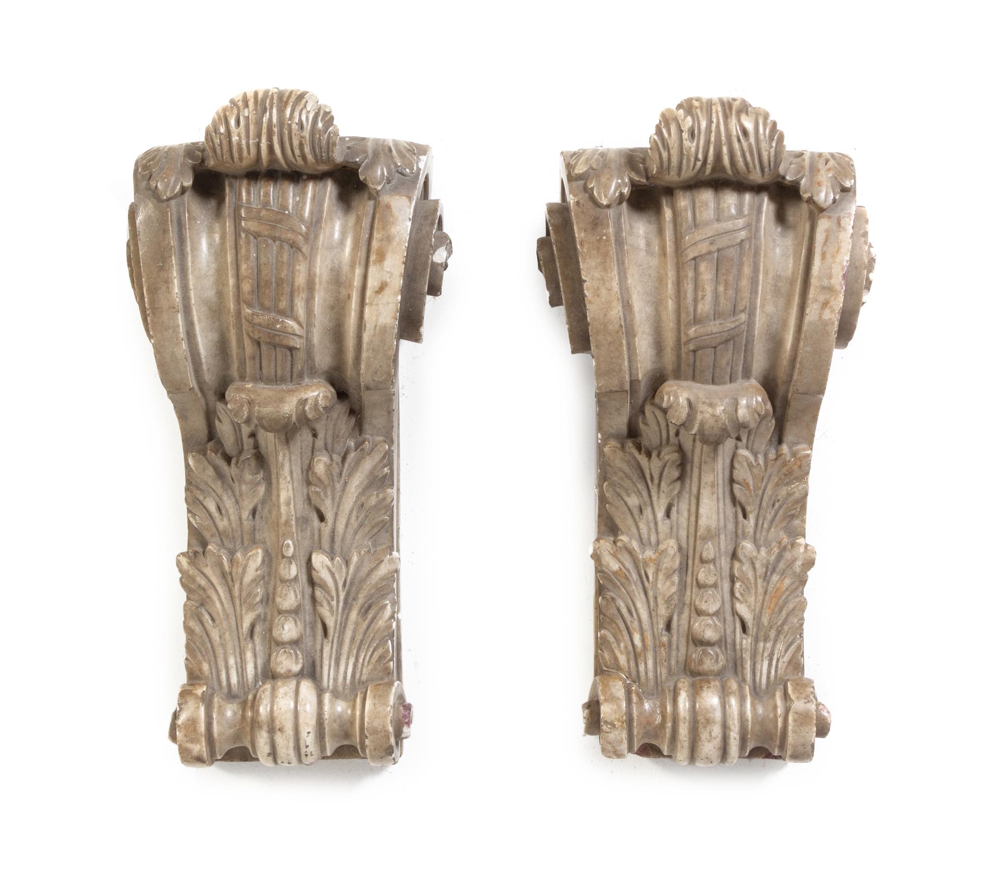 A Pair of Carved Marble Corbels Height 15 x width 8 inches. — LATE 19TH CENTURY