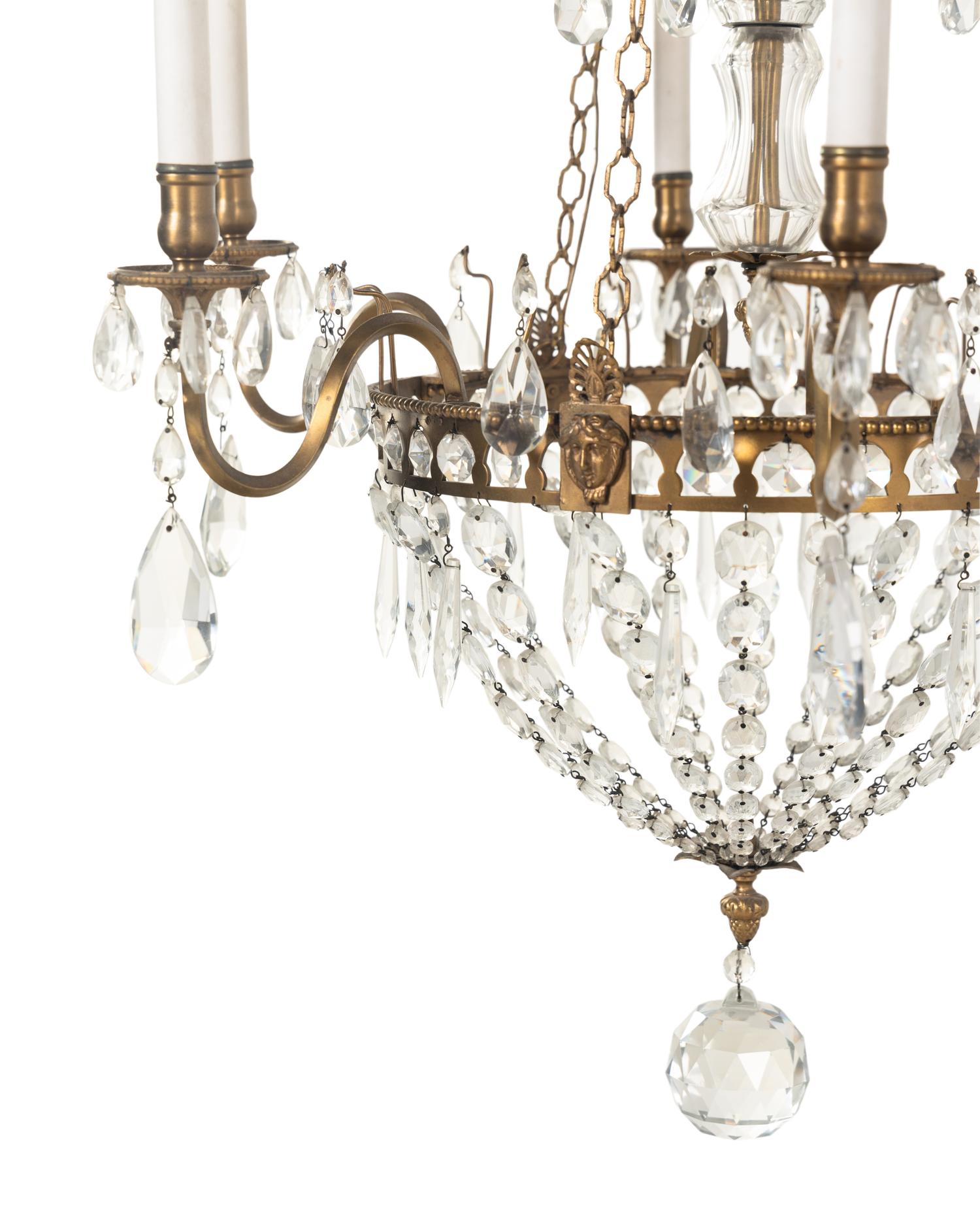 A Continental Gilt Bronze Six-Light Chandelier