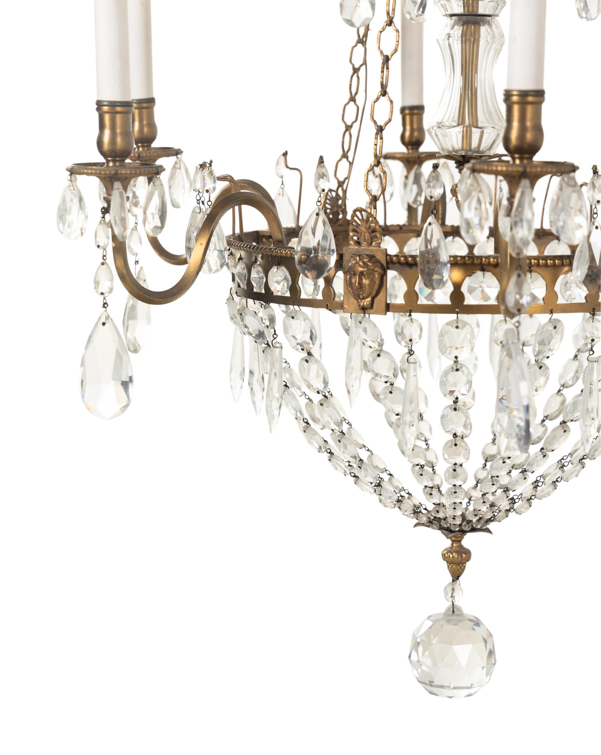 A Continental Gilt Bronze Six-Light Chandelier