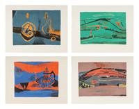 A Group of Four Prints (Bouteille et Fruits; Paysage Vert; Thiere Rouge Et Bleu; La Colline Rouge) , 1968