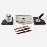 A Collection of Montblanc Pens and Lalique Desk Set Montblanc, Lalique