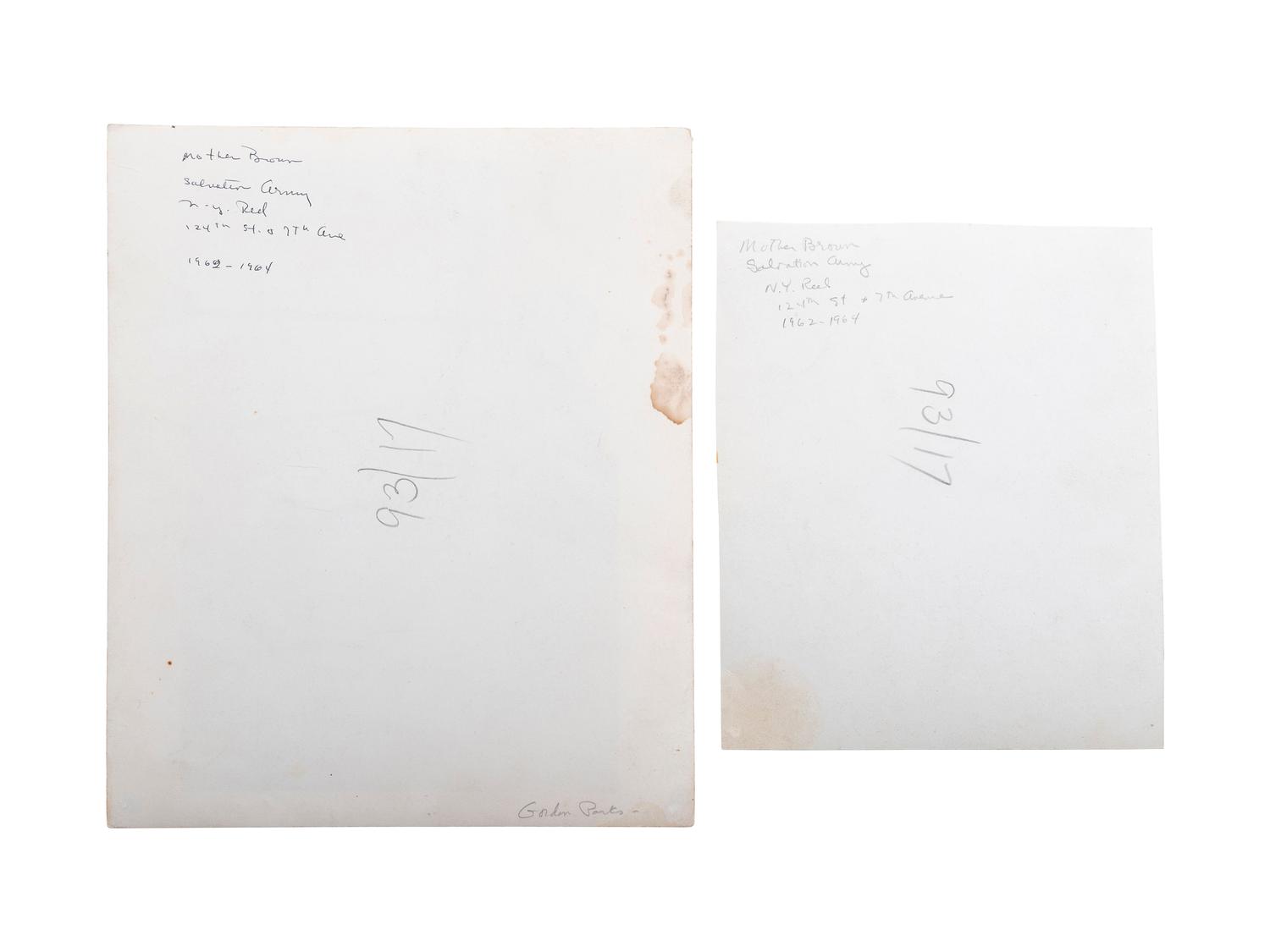 [DAVIDSON, Bruce, photographer (b. 1933)]. Pair of photographs of Mother Brown at age 110, New York City. Printed after 1962.