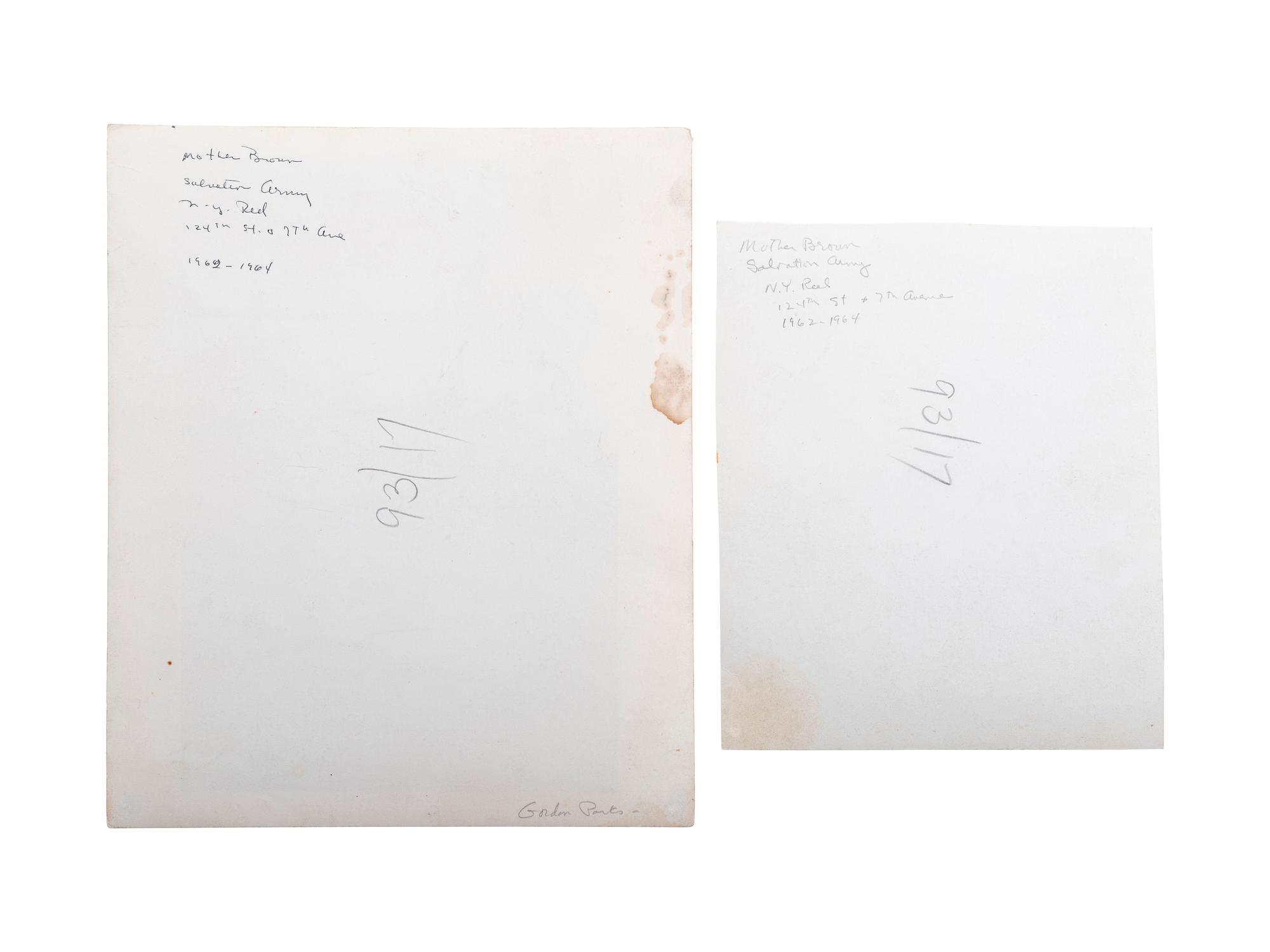 [DAVIDSON, Bruce, photographer (b. 1933)]. Pair of photographs of Mother Brown at age 110, New York City. Printed after 1962.