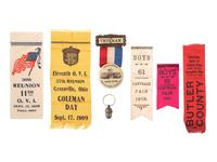 [CIVIL WAR]. GAR badges and ribbons, many 11th Ohio Volunteer Infantry, incl. IDed ladder badge.
