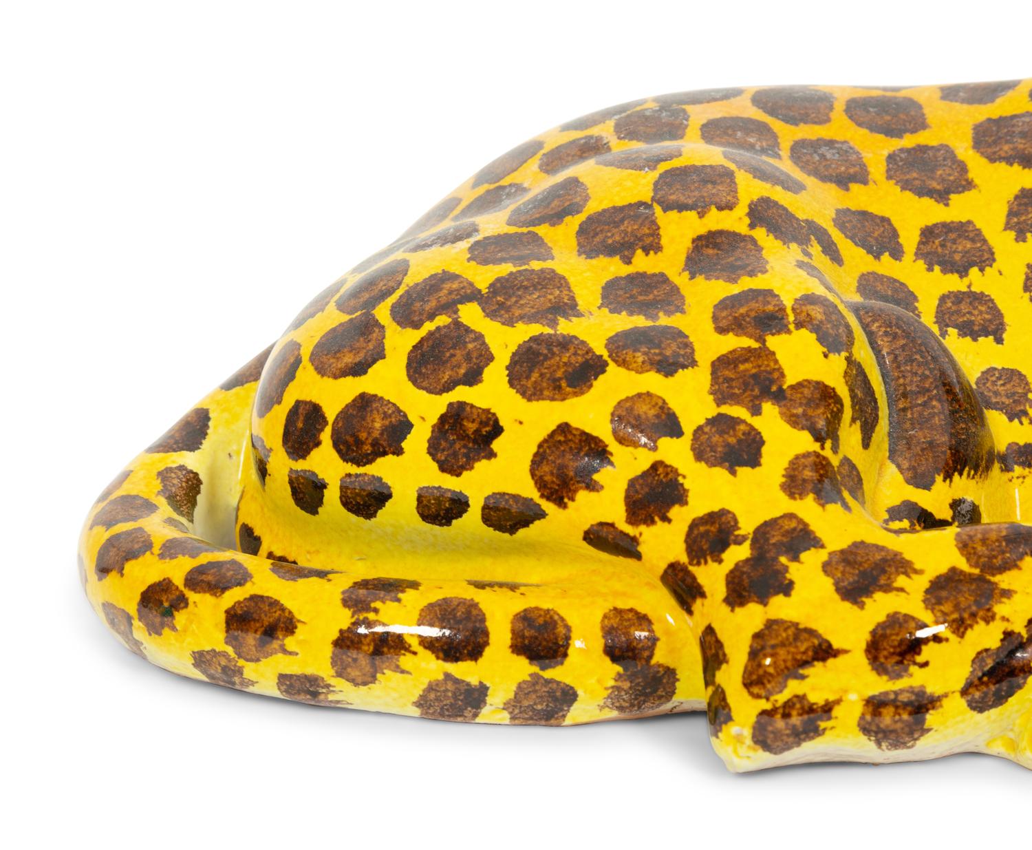 An Italian Glazed Ceramic Reclining Leopard