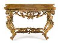 An Italian Rococo Giltwood Console Table Height 39 x width 58 x depth 27 1/2 inches. — 18TH CENTURY