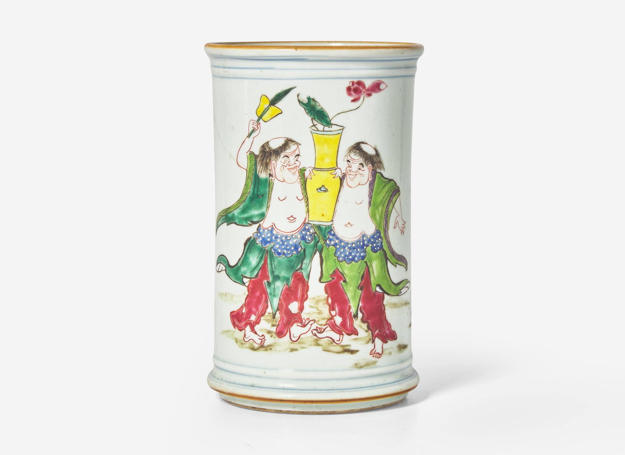A Chinese Famille Rose Brush Pot or Jar