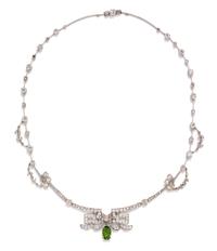 A Belle Epoque Platinum, Diamond and Demantoid Necklace, 18.80 dwts.