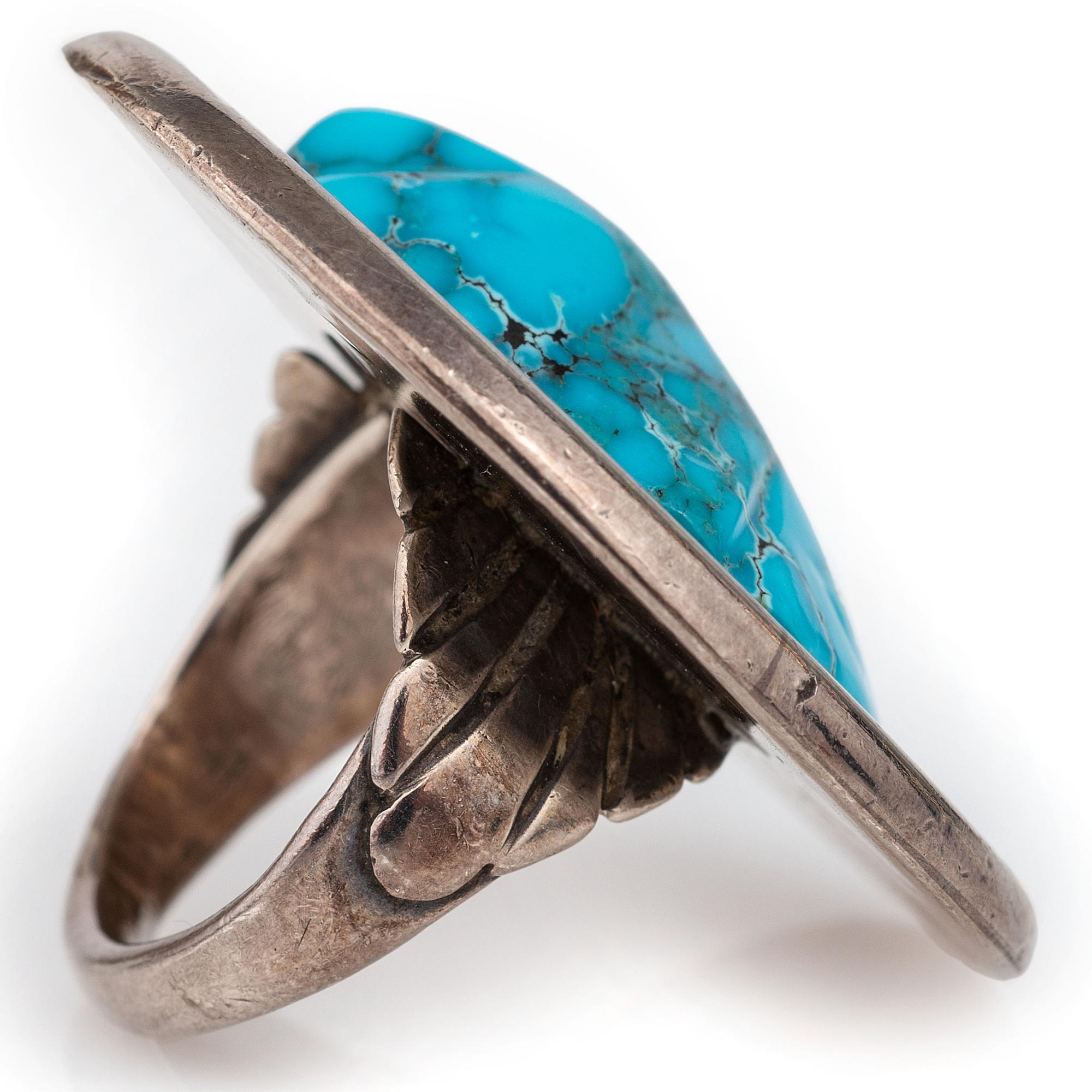 Silver, Turquoise, and Jet Ring