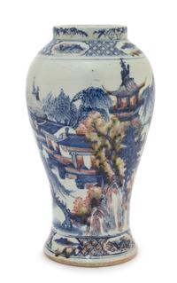 A Copper Red Decorated Underglaze Blue Porcelain Vase Height 13 1/2 inches.