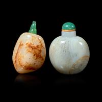 Two Chinese Jade Snuff Bottles, 18th-19th Century 清中期 白玉及青白玉鼻煙壺兩 支