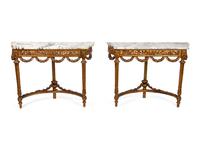 A Pair of Louis XVI Style Giltwood Consoles