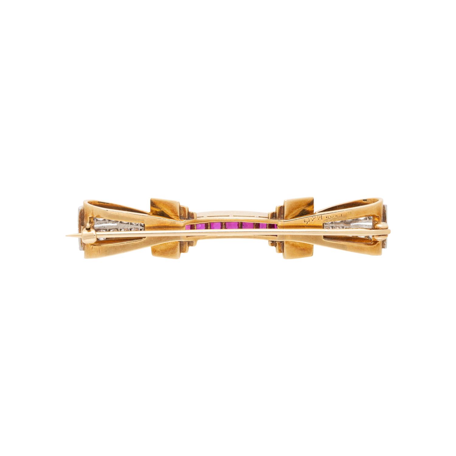 RETRO, RUBY AND DIAMOND BAR PIN