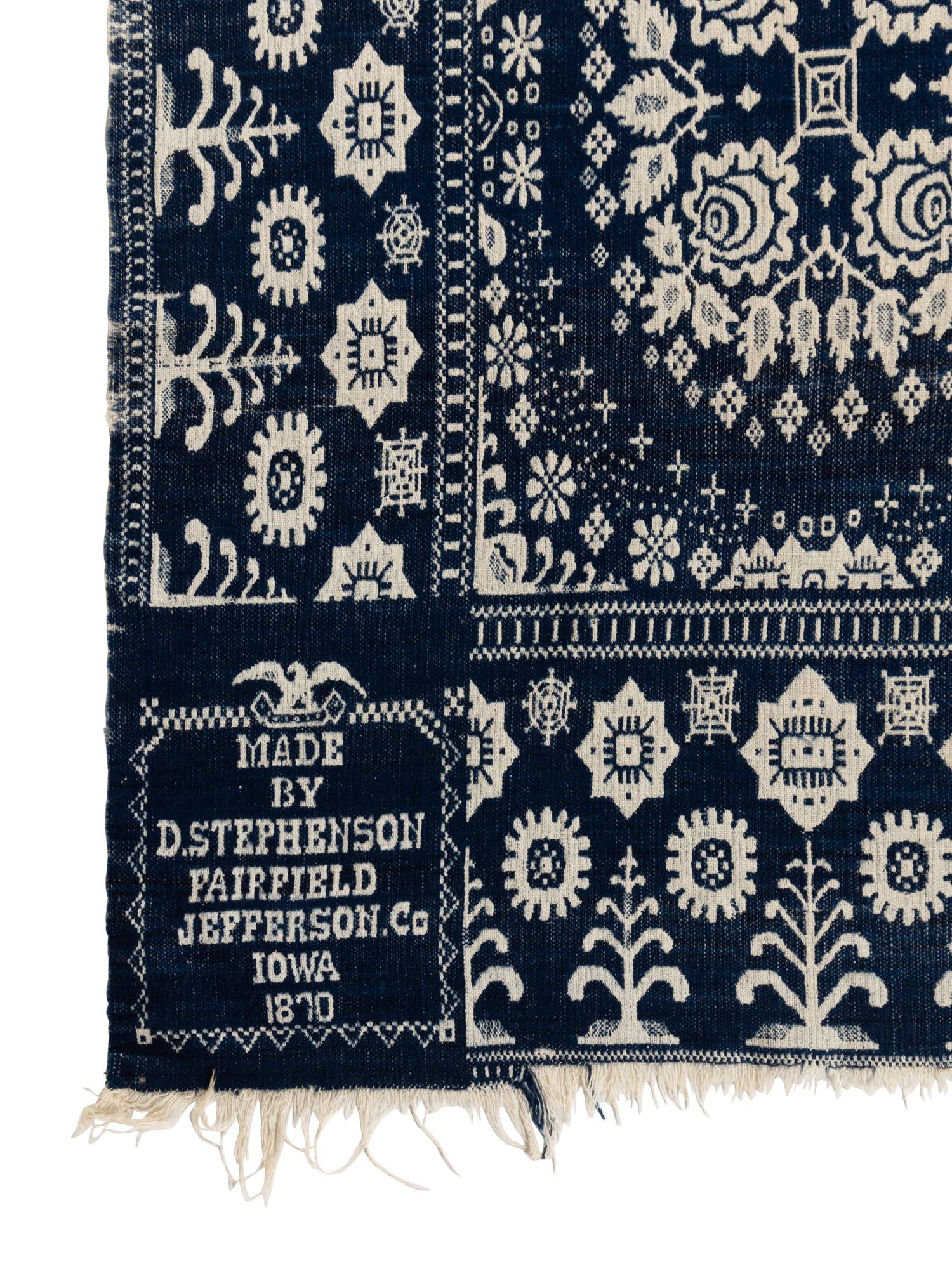 Two Jacquard Woven Cotton and Wool Coverlets