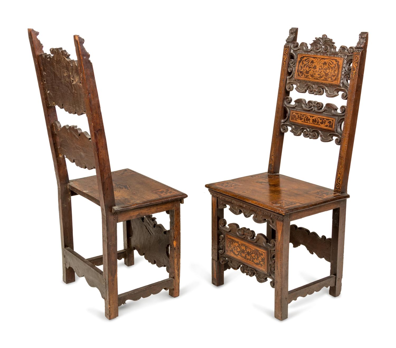 A Set of Five Italian Various Woods Inlaid Chairs