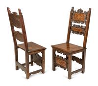 A Set of Five Italian Various Woods Inlaid Chairs