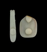 Two Chinese Russet and Jade Belt Hooks