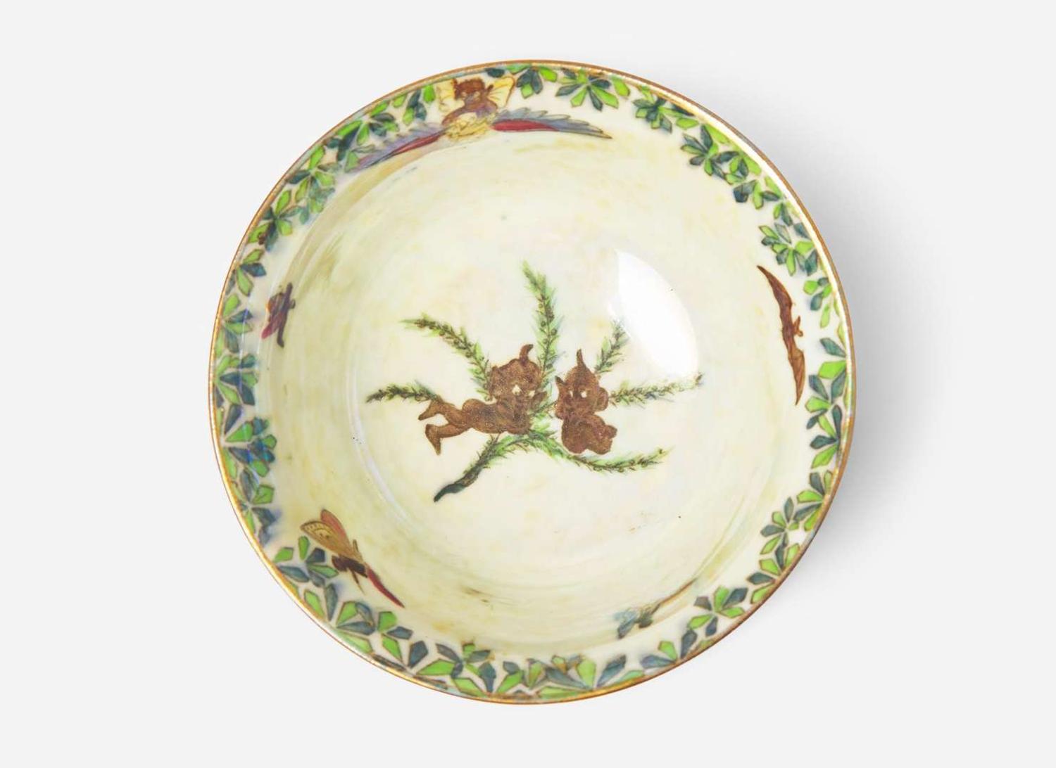 A Small Wedgwood Black Fairyland Lustre "Butterfly Woman" Bowl, UK, 1920s