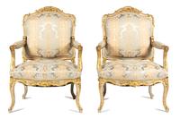 A Set of Four Louis XV Style Parcel-Gilt and Painted Fauteuils — 19TH/20TH CENTURY