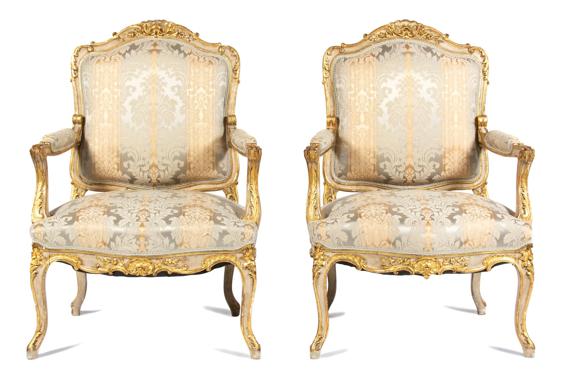 A Set of Four Louis XV Style Parcel-Gilt and Painted Fauteuils — 19TH/20TH CENTURY