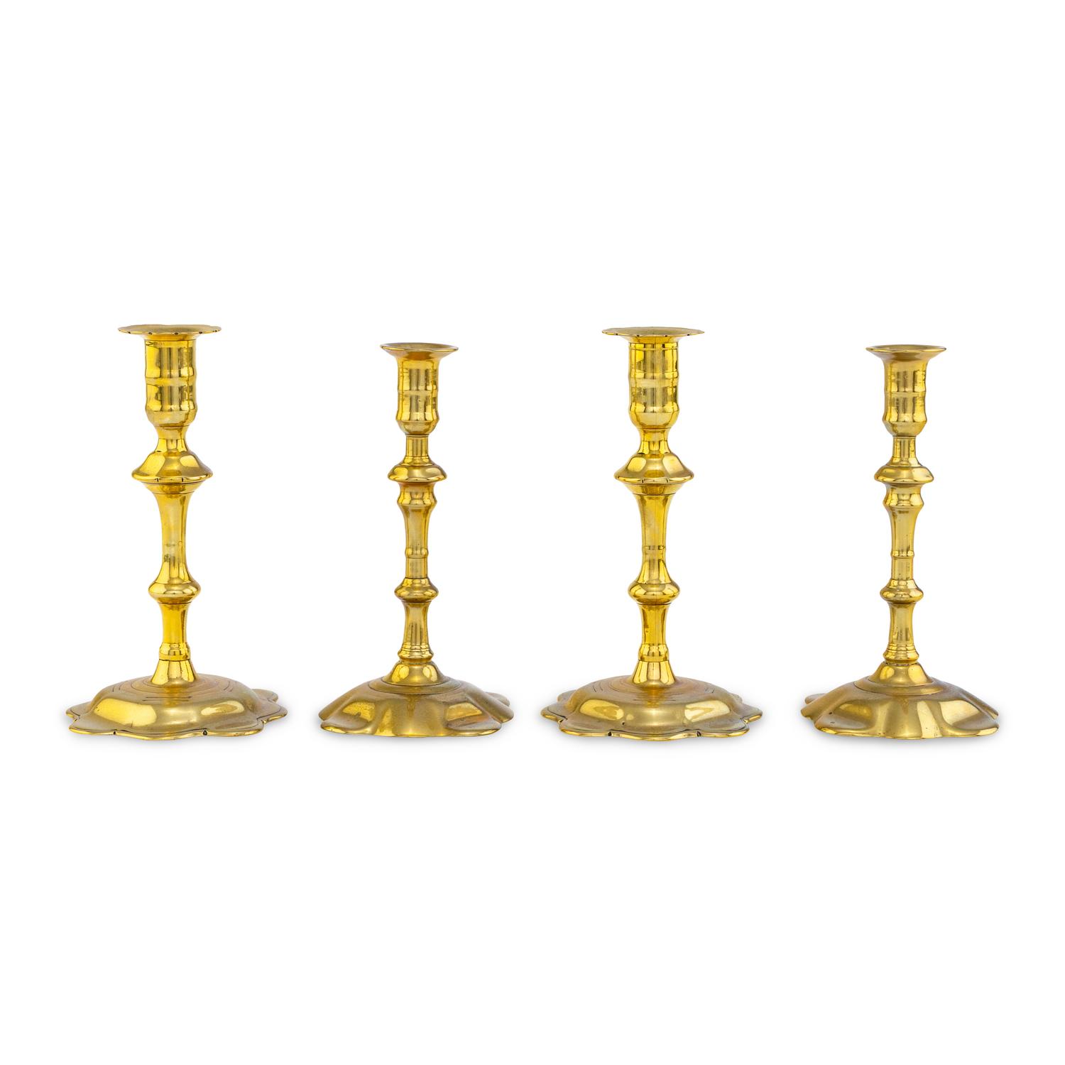 Two Pairs of English Brass Candlesticks