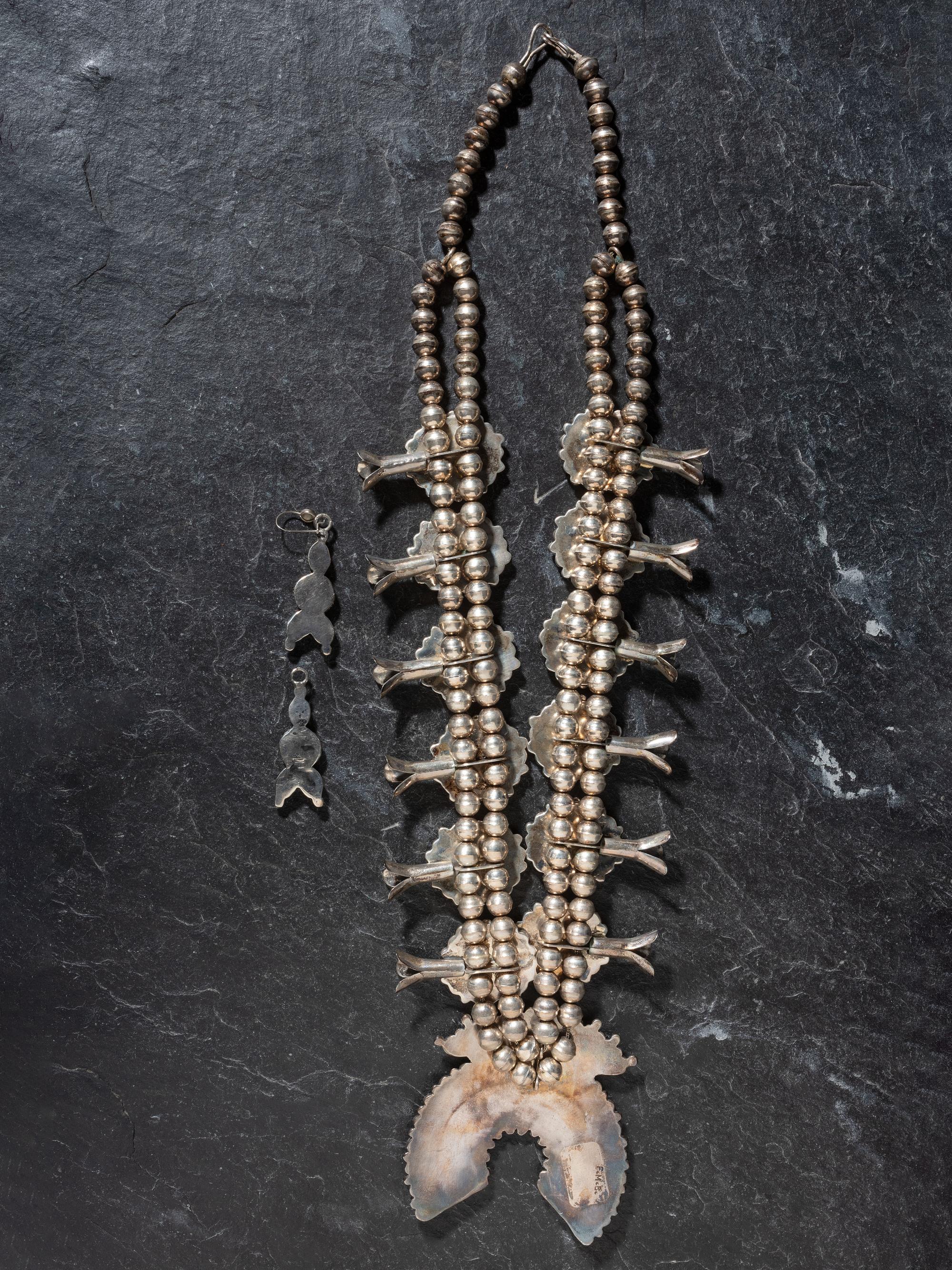 Turquoise Cluster Squash Blossom Necklace Suite