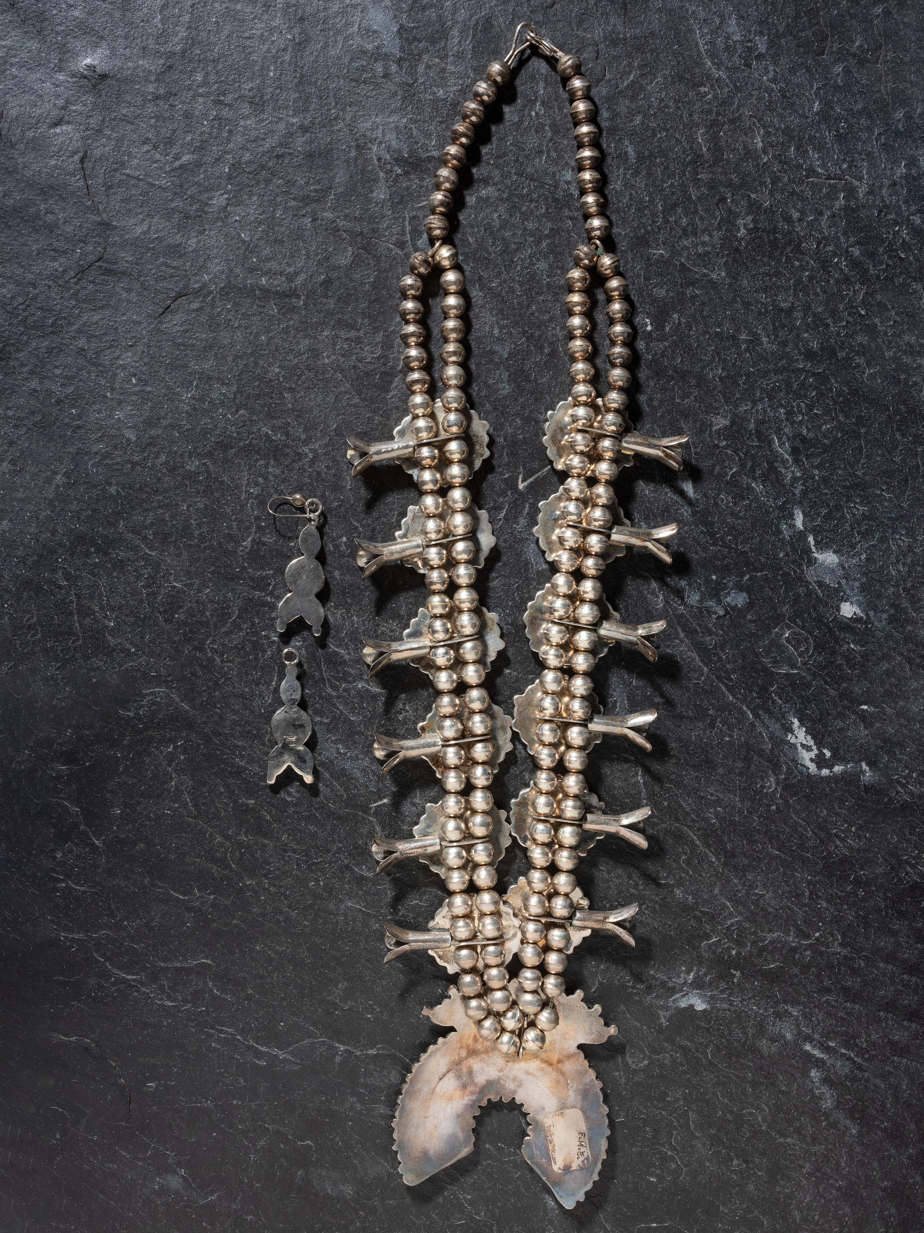 Turquoise Cluster Squash Blossom Necklace Suite