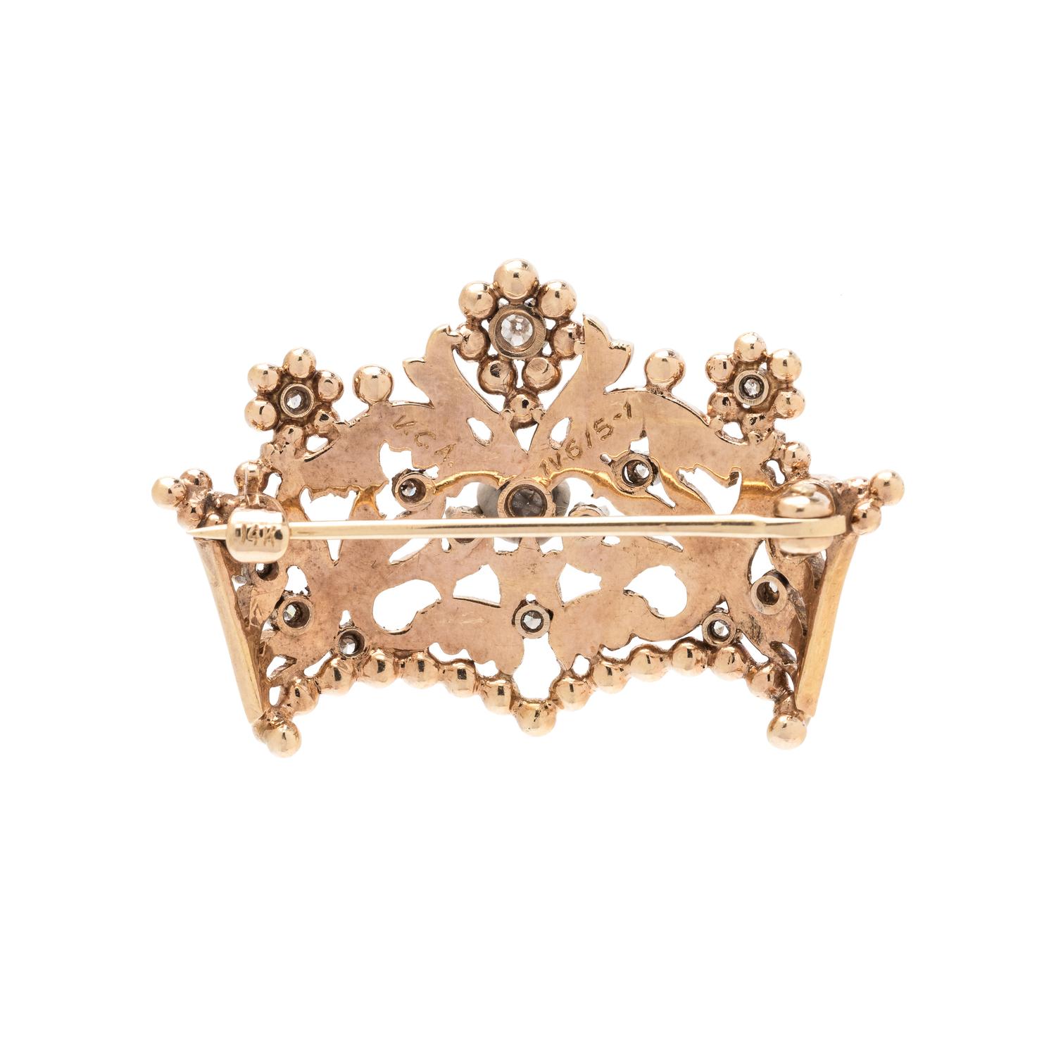 ROSE GOLD AND DIAMOND CROWN BROOCH