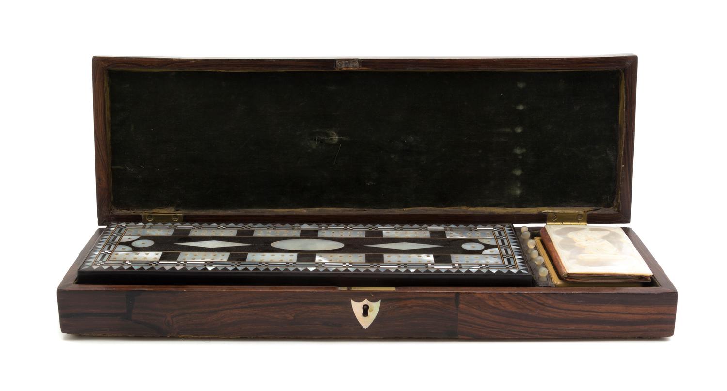A Rosewood Cased Gaming Box, Width 16 1/4 inches.