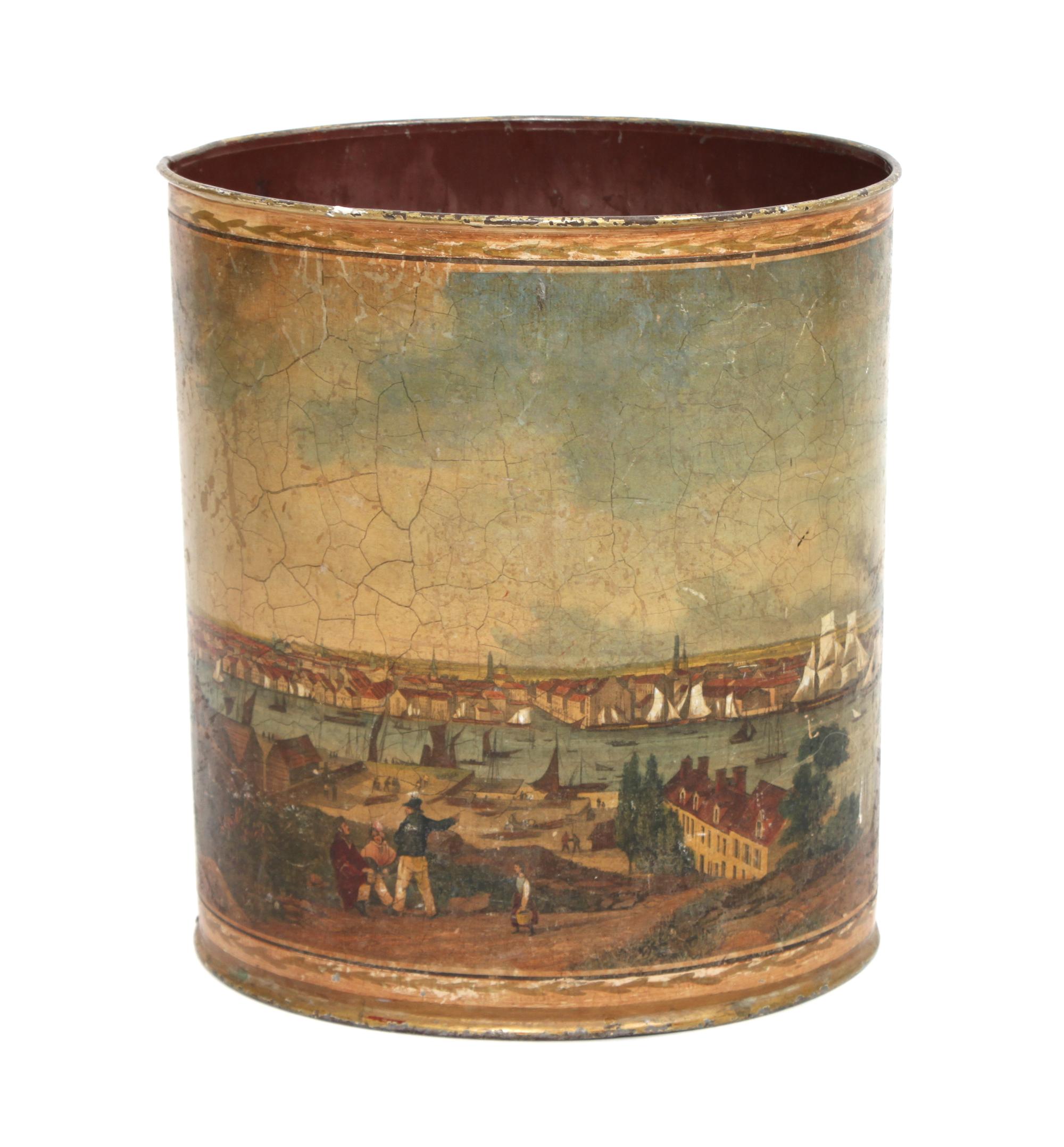 A French Painted Metal Wastebasket Height 12 inches