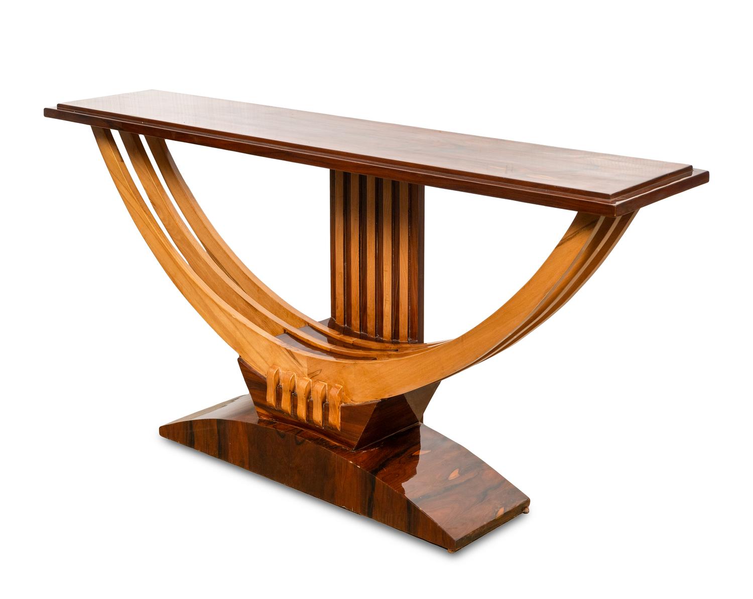 A Large Art Deco Style Two-Tone Lacquered Wood Console Table