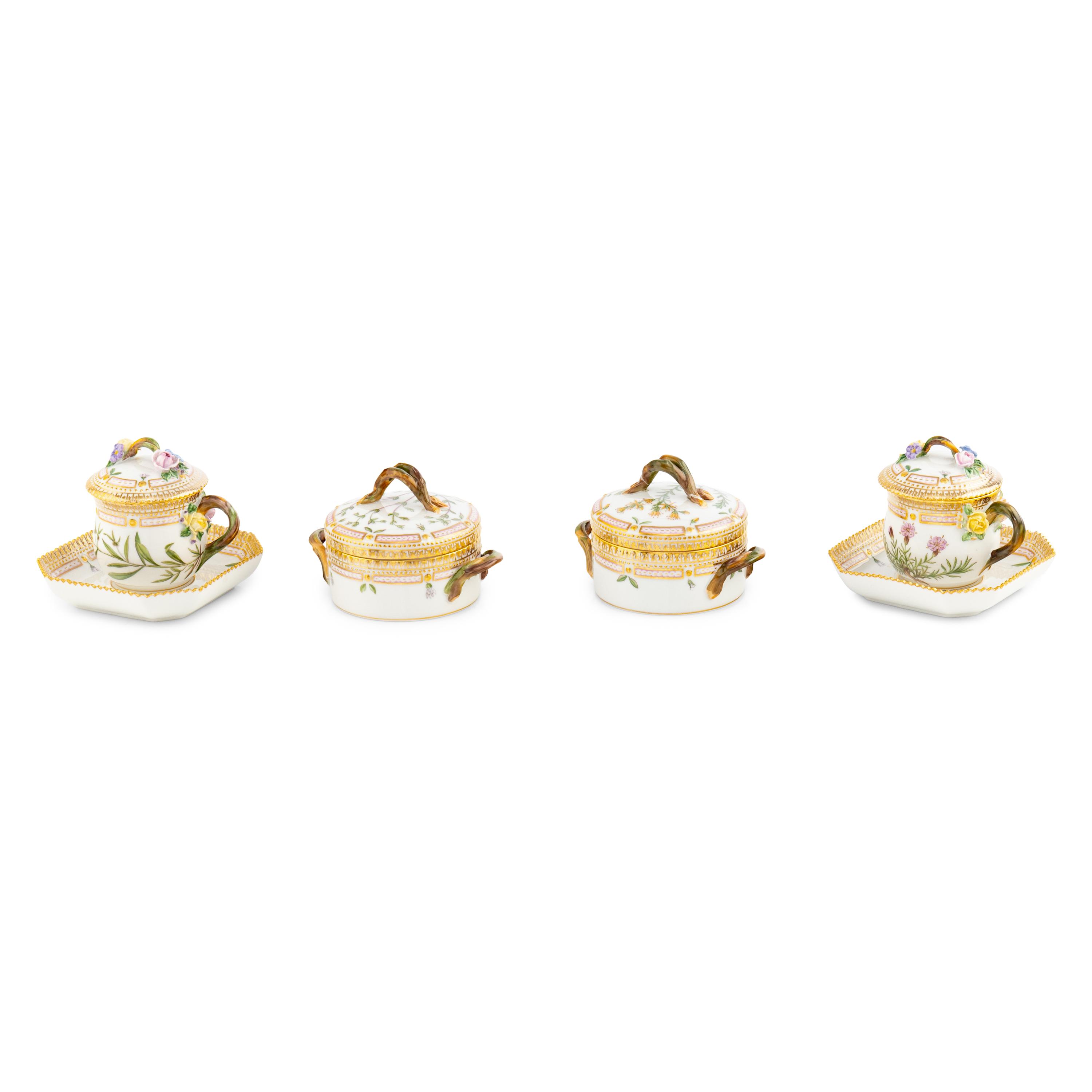 A Collection of Royal Copenhagen Flora Danica Porcelain Table Articles