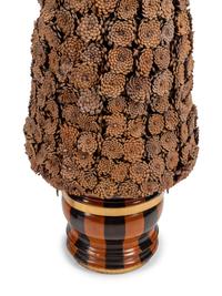 A Pair of English Brass Mounted Jardinières with Pinecone Topiaries