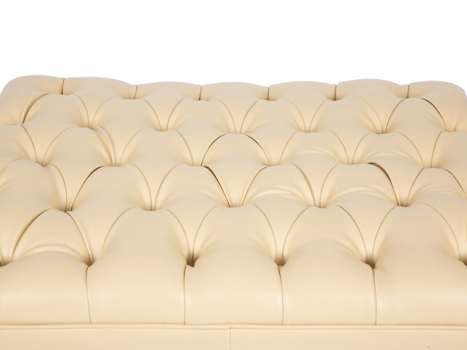 A Louis XVI Style Giltwood and Button Tufted Upholstered Ottoman