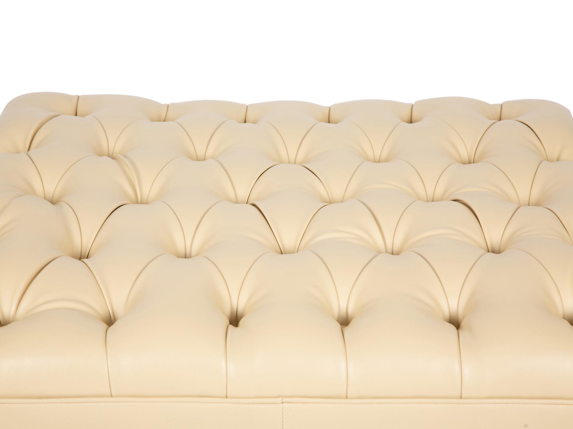 A Louis XVI Style Giltwood and Button Tufted Upholstered Ottoman
