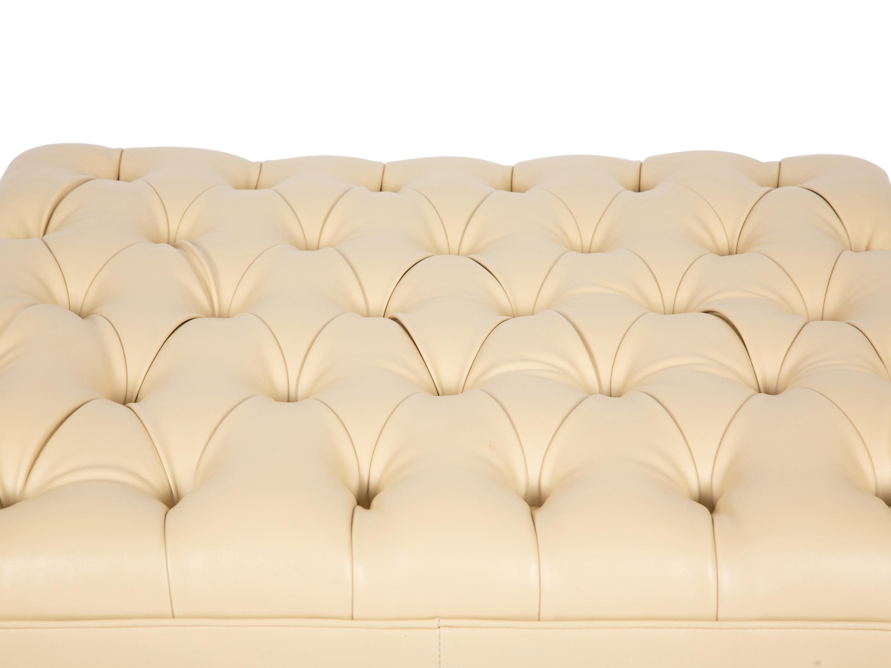 A Louis XVI Style Giltwood and Button Tufted Upholstered Ottoman