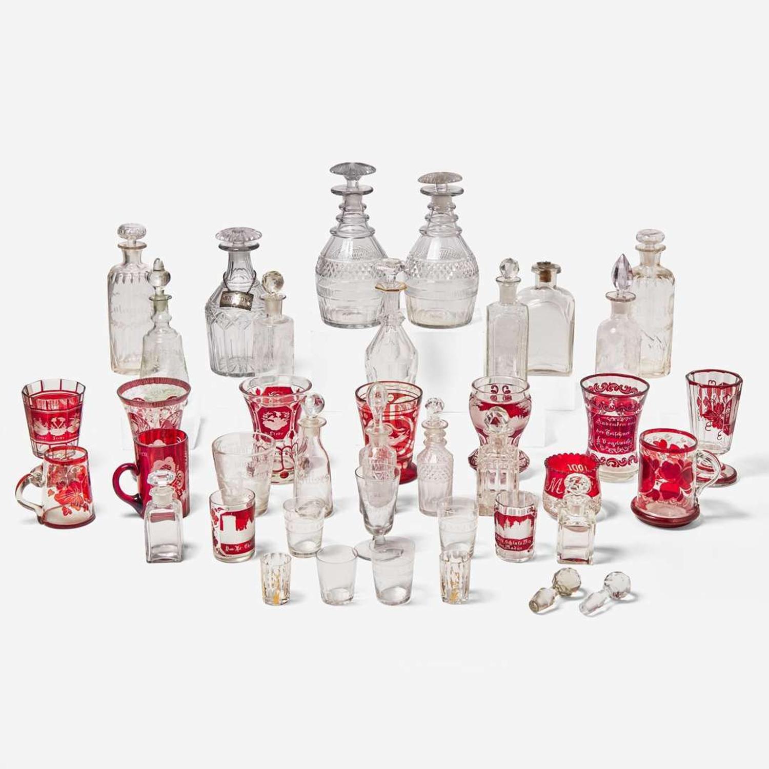 A group of thirty-eight molded and etched glass tablewares English and Continental, 18th - 20th century